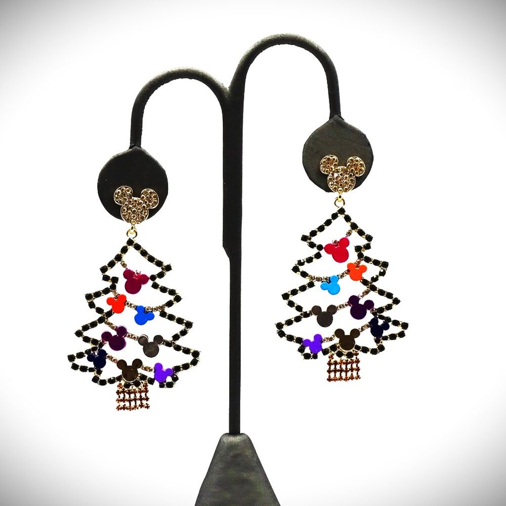 BAUBLEBAR Christmas Tree Gold Plated & Multicolor Crystals Dangle Earrings - Picture 2 of 6